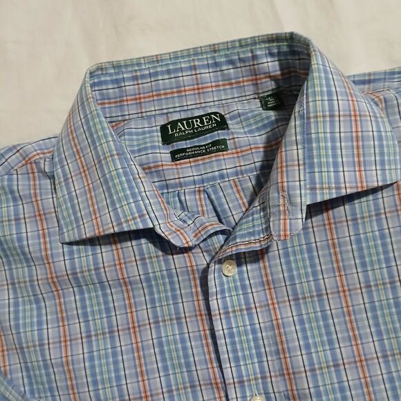 Lauren Ralph Lauren 17x34/35 Long-sleeved blue plaid button-up regular fit - Picture 3 of 14